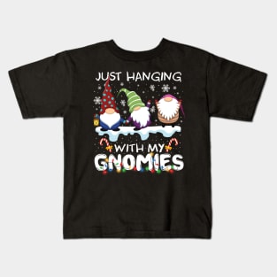 Just Hanging With My Gnomies cute Santa Gnome Tree light Candy Cane Snowflake Funny Christmas Gifts Kids T-Shirt